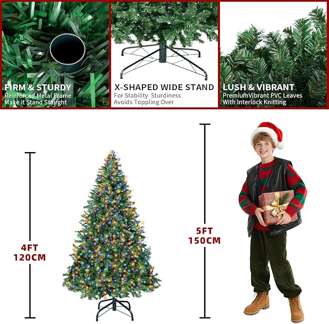4FT Christmas Tree with Lights,Artificial Christmas Tree with 100 LED Lights and 334 Branch Tips,Xmas Tree with Foldable Stand Perfect for Indoor&Outdoor,Christmas Decoration for Party by DNKMOR