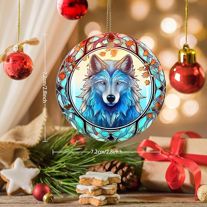 Wolf Christmas Ornament - Ceramic Wolf Ornaments for Christmas Tree Gifts - Animal Lovers Keepsake