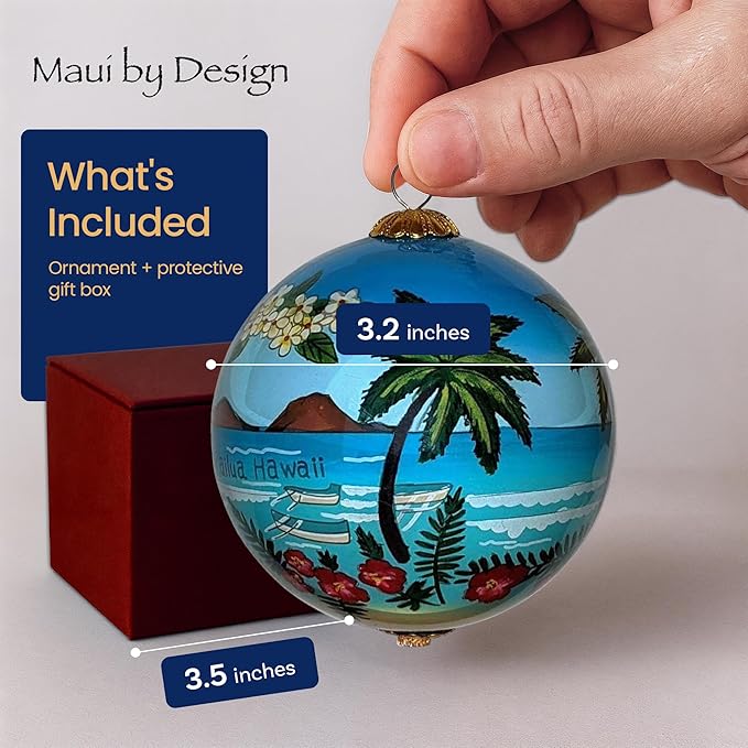 Collectible Lanikai Kailua Hand-Painted Glass Ornament with Gift Box