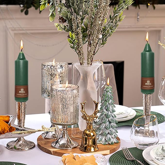 Short Taper Candles 5 Inch Twisted Candlesticks Unscented Handmade Set of 4 Smokeless Long Burning Candle Sticks for Wedding Home Meditation(Dark Green)