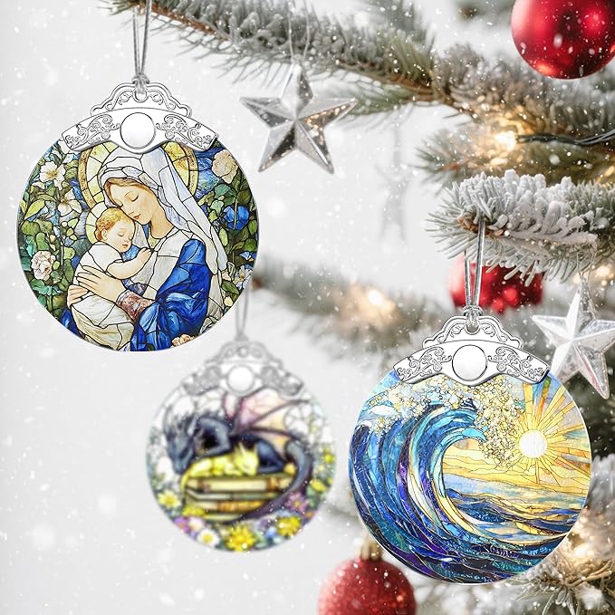 Religious Stained Glass Ornament, Christian Christmas Ornament, Hanging Ornaments for Home Decor & Christmas Tree Ornaments – Holiday Decor, Xmas Gifts & Holiday Present - Virgin Mary