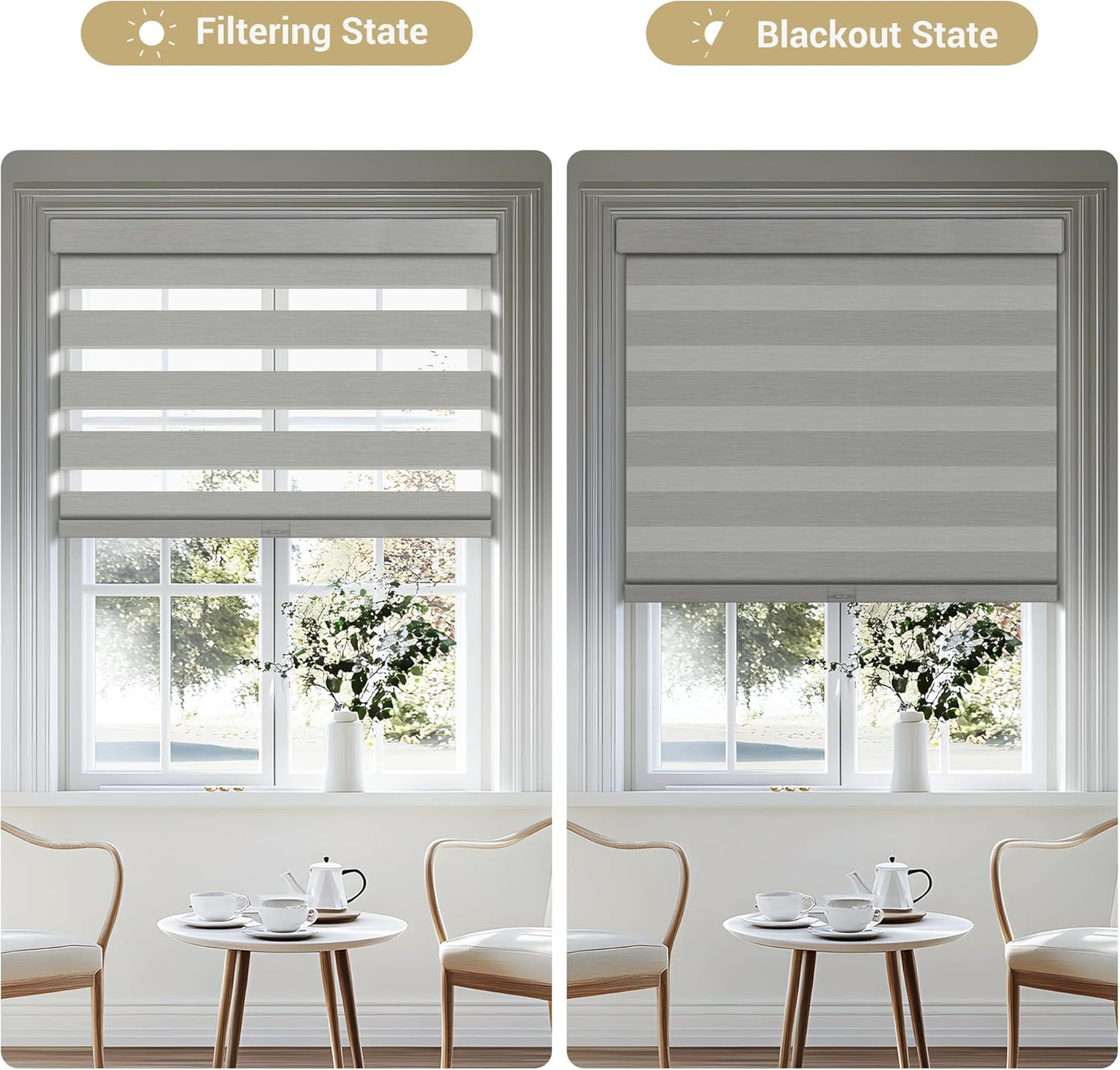 Cordless Zebra Blinds for Windows, Blackout Interior Blinds,Easy to Install,UV Protection,for Offices and Home,Custom Roller Shades, Mousse Light Grey,43" W x 64" H