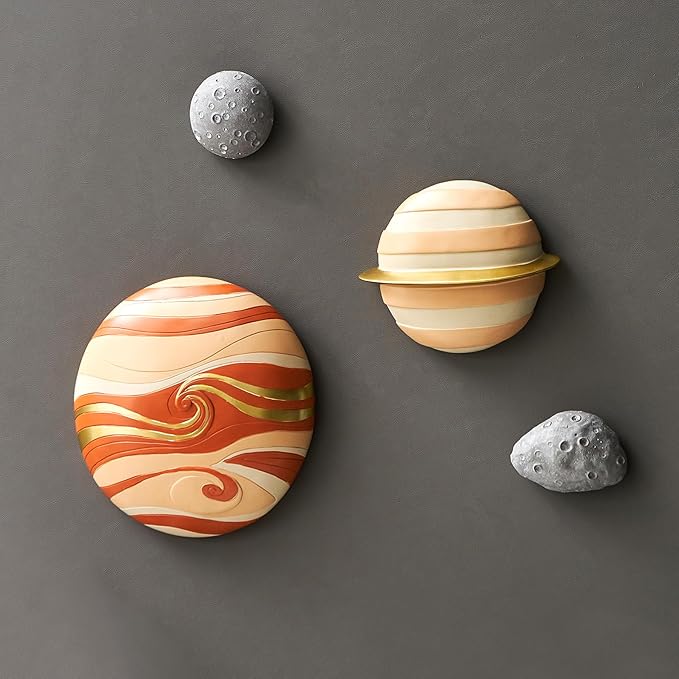 4Pcs Outer Space Planets Wall Decor Cute Wall Sculptures Astronauts Galaxy Nursery Decor, 3D Outer Space Theme Bedroom Wall Decorations for Kids Room Boys Room