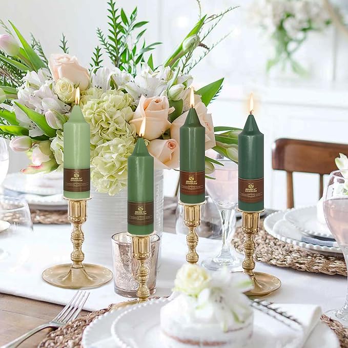 5 Inch Short Taper Candles Candle Sticks Handmade Unscented Set of 4 Smokeless Long Burning Tapered Candles for Wedding Decoration Party(Gradient Green)