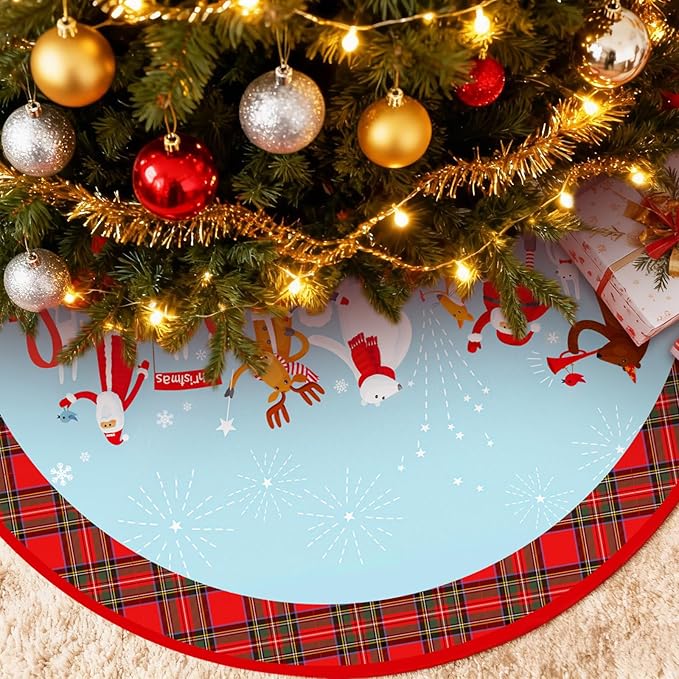 48 Inch Christmas Tree Skirt, Large Snowflake Design, Festive Xmas Tree Mat for Indoor Outdoor Holiday Decorations Party Decor (Snowy Scene)