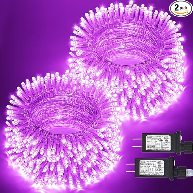 JMEXSUSS 2 Pack 100 LED Purple Christmas Lights Indoor, 33ft Clear Wire Purple String Lights Outdoor Waterproof, 8 Modes Connectable Christmas Tree Lights for Xmas Tree Yard Bedroom Porch Decorations