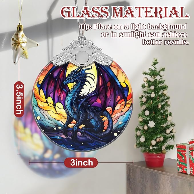 Majestic-Looking Dragon Christmas Ornament - Stained Glass Hanging Decoration for Tree, Gift Idea