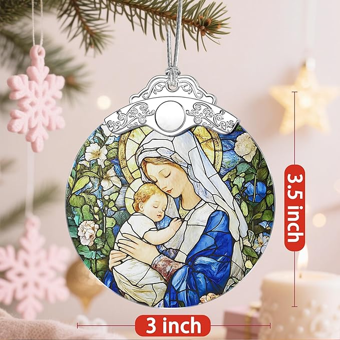 Religious Stained Glass Ornament, Christian Christmas Ornament, Hanging Ornaments for Home Decor & Christmas Tree Ornaments – Holiday Decor, Xmas Gifts & Holiday Present - Virgin Mary