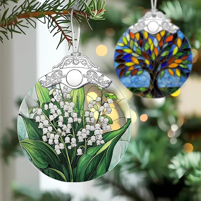 Lily of Valley Flower Stained Glass Ornament, Christmas Ornament – Christmas Tree Decor, Holiday Decoration, Stocking Stuffer, Festive Gift Idea, Gifts for Flower Lover, Nature Lover, and Mom
