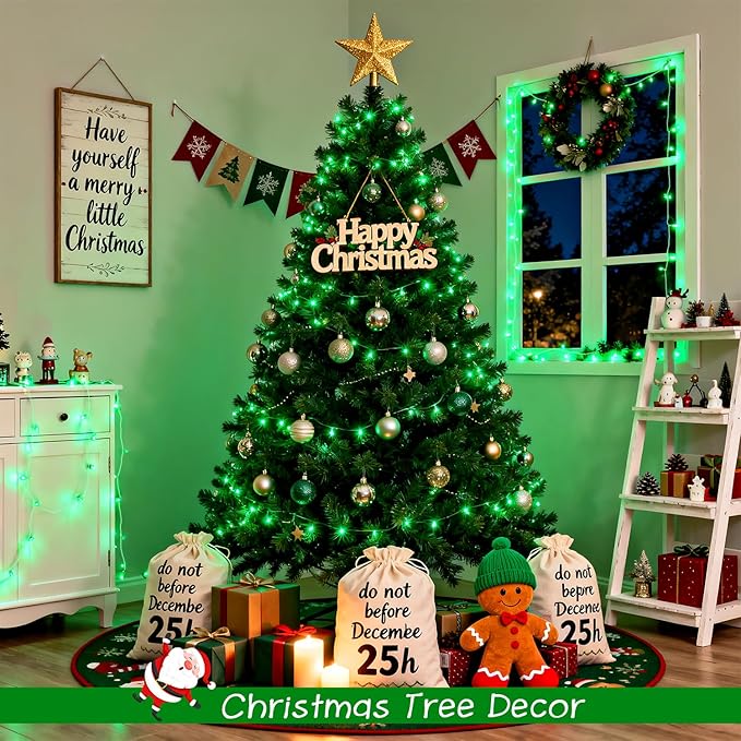 JMEXSUSS 2 Pack 100 LED Green Christmas Lights Indoor, 8 Modes Green String Lights Outdoor Waterproof, Clear Wire Connectable Christmas Tree Lights Plug in for Xmas Tree Bedroom Yard Party Decorations