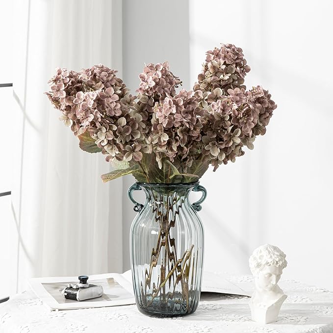 Fake Flowers Hydrangea Silk Flowers With Stems White Flowers Fake Flowers In Vase Hydrangea Artificial Flowers Winter Flowers Artificial For Decoration Vase Decor 24"（Brown ）8PCS Wthout Vase