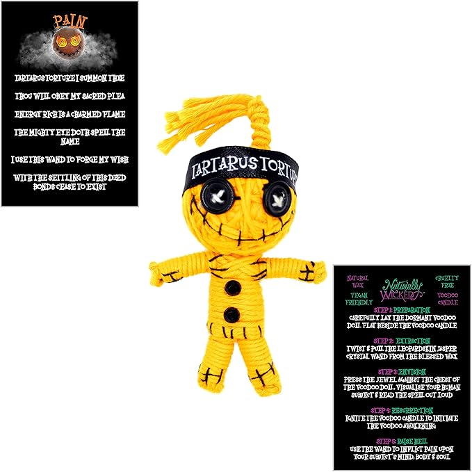 Naturally Wicked Voodoo Pain Candle Set - Inc. Voodoo Doll, Crystal, Wood Wick, Pain-A-Colada Scent & Gift Box