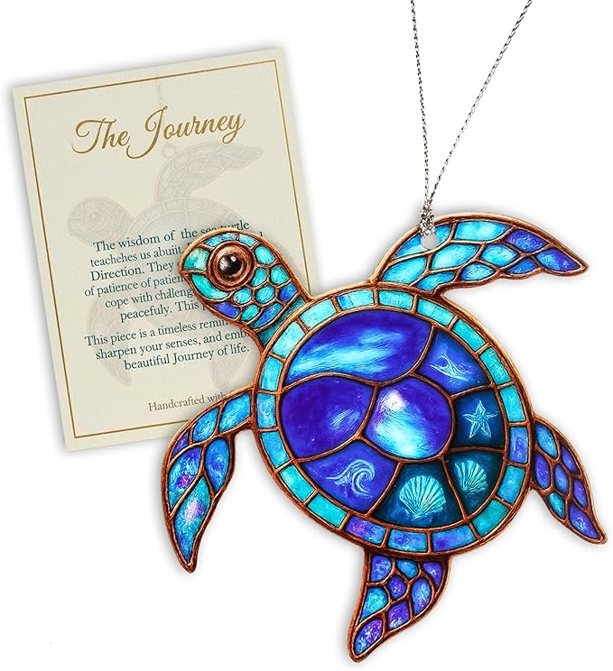 Turtle Gifts for Women, Coastal Christmas Ornaments, Turtle Ornament, Ocean-Inspired Sea Design with Blue Glow, Unique Marine Holiday Decoration and Beach-Themed Ornament Gift for Ocean Lovers