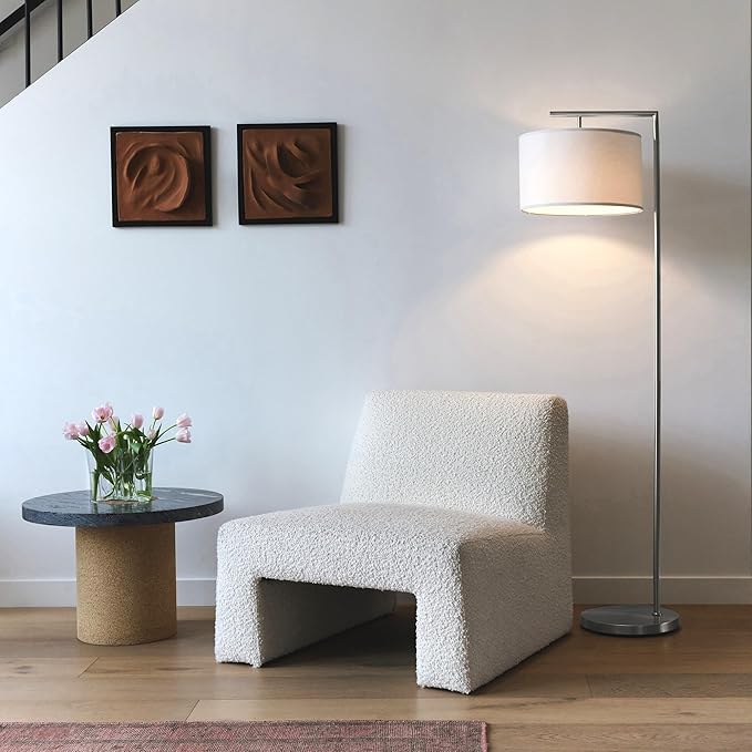 Brightech Montage Modern Floor lamp, LED Floor Lamp for Living Rooms & Offices - Tall Standing Lamp for Bedroom Reading - Corner Pole Lamp for Contemporary Home Decor - Satin Nickel