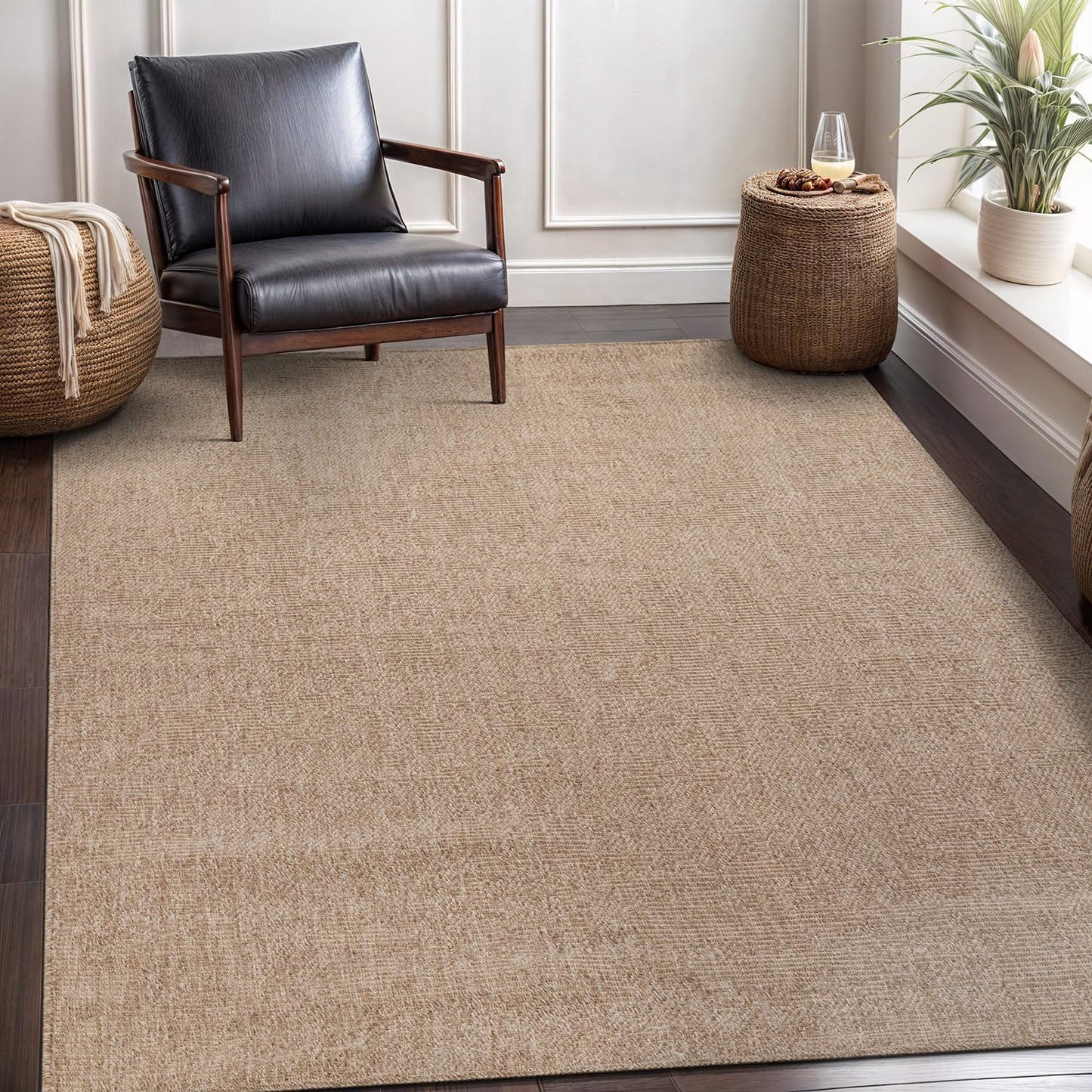 CAMILSON Easy Jute Rug 6x9, Indoor Outdoor Natural Color Fiber Area Rugs for Living Room Patio and Kitchen Rug, Solid Boho Woven Design, Easy-Cleaning, Washable Outside Carpet Alfombras (6 x 9)