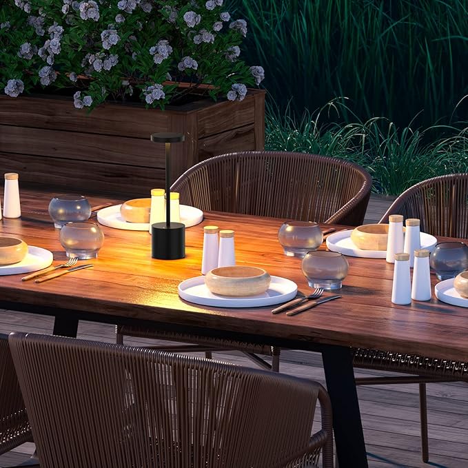 Cordless Table Lamps Rechargeable - Outdoor Portable LED Table Light 5000mAh Battery Operated Lamp 3 Color Stepless Dimming with Memory Function for Restaurant Dining Patio 2Pack Black