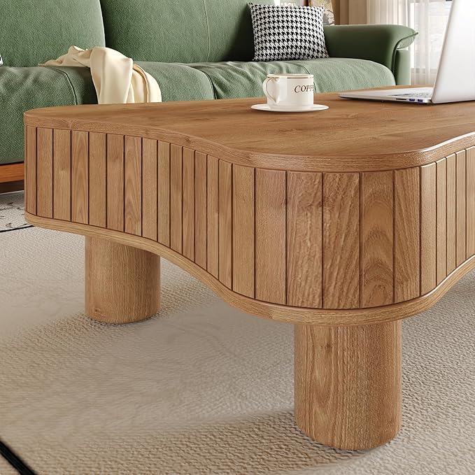 WILLIAMSPACE 42" Lift Top Coffee Table with Hidden Storage, Modern Luxury Wooden Center Table with Silent Hydraulic Lift, Curved Safety Corners, Accent Side Tea Table for Living Room, Light Brown
