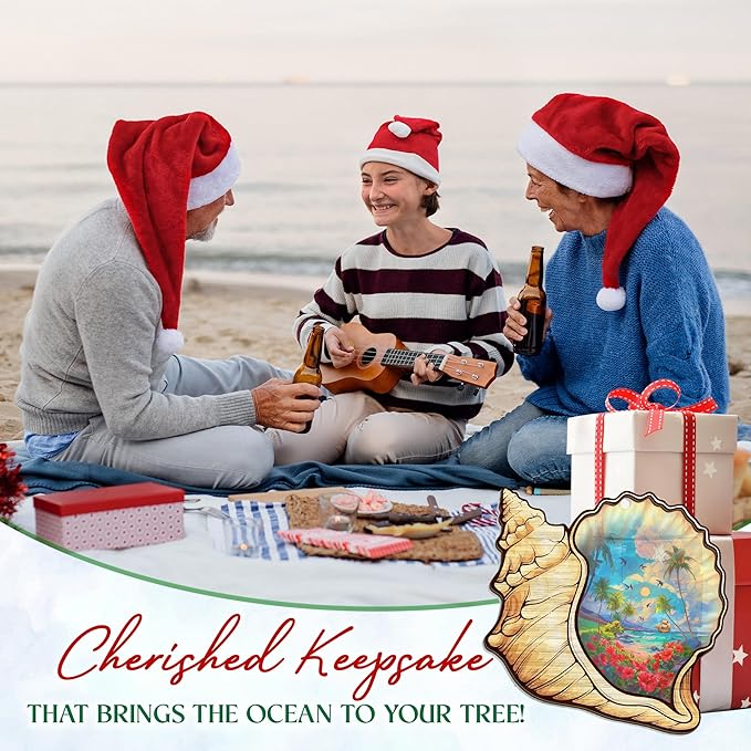 Christmas Beach Gifts for Women - 2D Flat (Not 3D) Suncatcher Christmas Ornaments 2025 - Beach Ornament Rustic Home Decor, Ocean Gifts for Women Mom, Seashell Decor, Seashell Ornaments for Tree