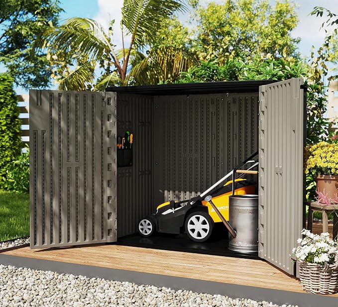 ZZM 37 Cu.ft Outdoor Storage Shed with Floor HDPE Double-Wall Resin Sheds Outdoor Storage, Lockable Weatherproof Storage Cabinet Fit for Garden Tools, Garage can, Bike, Patio Furniture, Coffee