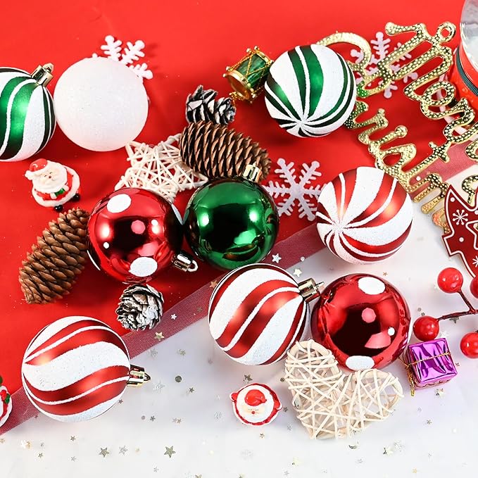 30PCS Christmas Ball Ornaments, 2.36" Red Green White Xmas Balls Decoration, Shatterproof Christma Balls Ornaments for Xmas Tree, Painting & Glittering Hanging Ball for Party Event