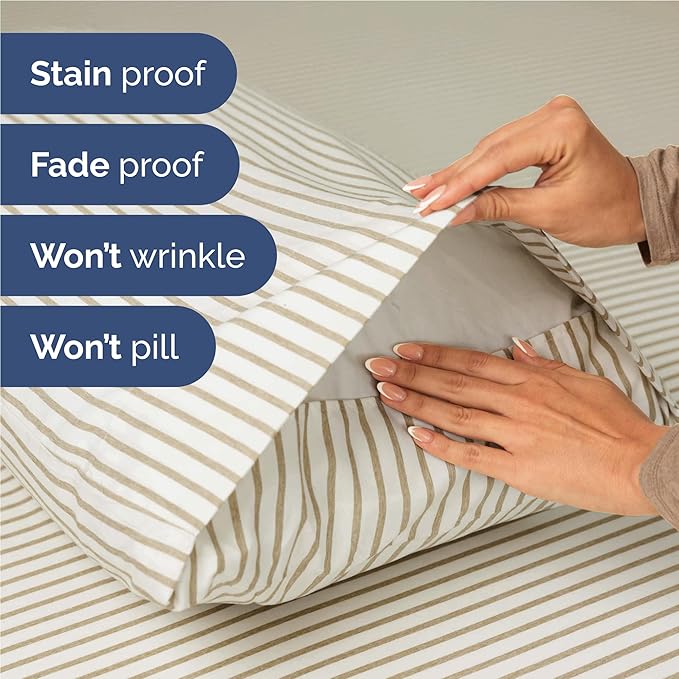 Full Size 4 Piece Sheet Set - Comfy Breathable & Cooling Bed Sheets Set - Hotel Luxury Bedding for Women, Men, Kids, Teens, Boys & Girls - Deep Pockets, Soft, Wrinkle Free - Oeko-Tex - Beige Stripes 2