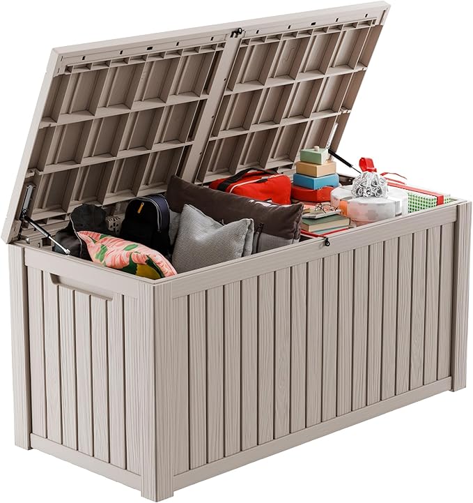 200 Gallon Outdoor Storage Box Waterproof - Outside Resin Deck Box, Lockable Storage Bin for Patio Furniture,Garden Tools,Cushions,Pool Accessories(Grey)