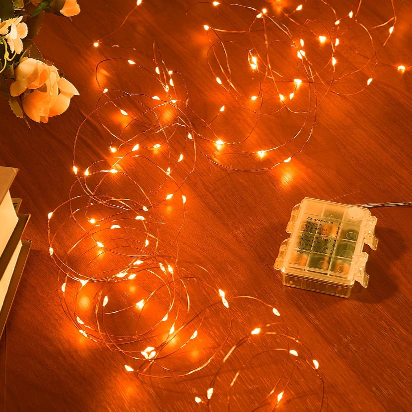 4 Pack 65.6 Ft. Battery Operated Outdoor String Lights with Remote & Timer, LED Orange Fairy Lights, Waterproof Twinkle Lights for Bedroom, Dorm, Mason Jar, Wedding, Party, Christmas