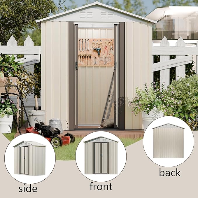 Outdoor Sheds 5FT x 3FT Outdoor Storage, Metal Anti-Corrosion Utility Tool House with Lockable Door & Shutter Vents，Outdoor Waterproof Garden Tool Metal Storage Sheds （White