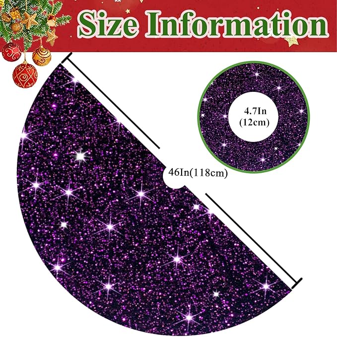 Purple Christmas Tree Skirt 46 Inch Sequin Tree Skirt Glitter Christmas Tree Skirts Large Velvet Tree Carpet Halloween Tree Skirt Vintage Xmas Tree Skirt Blanket ShinyTree Mat for Halloween Holiday