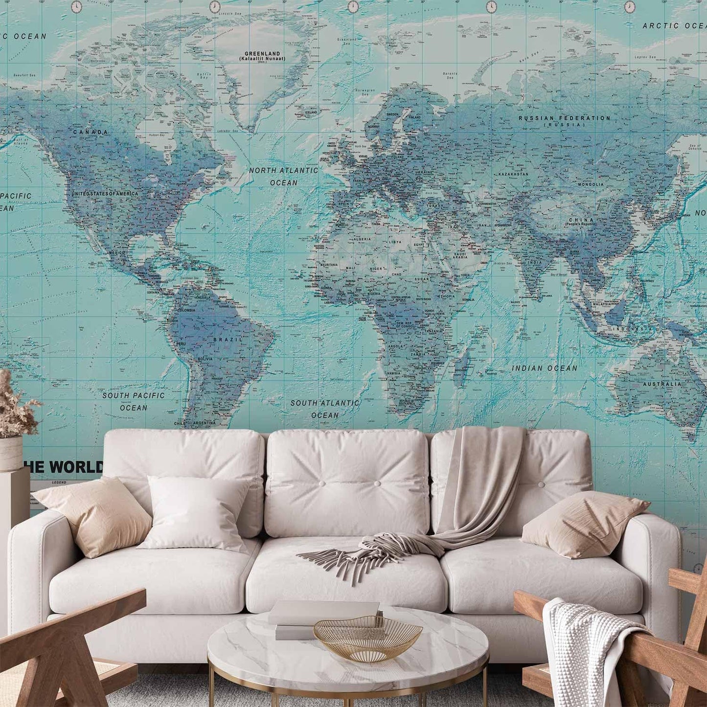 artgeist Wall Mural World Map 193x138 in - XXL Peel and Stick Self-Adhesive Wallpaper Removable Large Sticker Foil Wall Decor Print Picture Image Design Map of The World k-A-0091-a-b