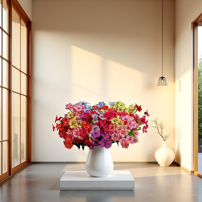 18 Packs Artificial Flowers for Outdoors,No Fade UV Resistant Fake Faux Plastic Flowers Plants That Look Real for Spring Summer Fall Gardens Porch Patio