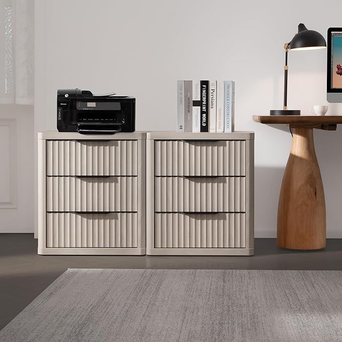 SICOTAS Night Stand Set of 2 Nightstands with 3 Drawers Storage Bedside Table Large Fluted Bed Side End Table Modern 25.6" Tall Wide Night Stands for Bedroom Living Room Sofa Couch Office, White Alder