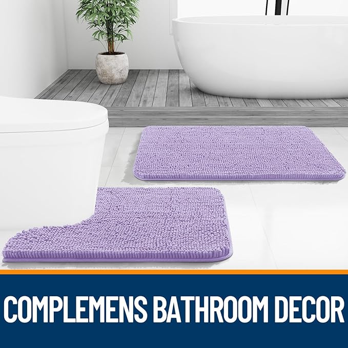 OLANLY Bathroom Rugs 36x24, Extra Soft Absorbent Chenille Bath Rugs, Rubber Backing Quick Dry, Machine Washable Bath Mats for Bathroom Floor, Tub and Shower, Home Decor Accessories, Lavender