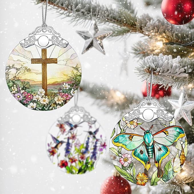 Stained Glass Cross Ornament, Christmas Ornament, Hanging Ornaments for Home Decor & Christmas Tree Ornaments – Exquisite Holiday Decor, Perfect Cross Gifts, Xmas Gifts & Holiday Present