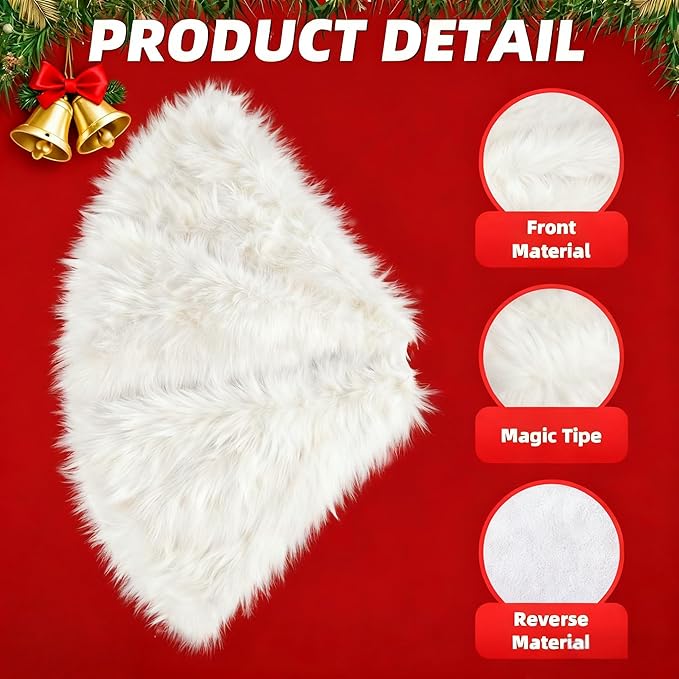 Christmas Tree Skirt, 60 inches White Luxury Christmas Tree Skirts, Xmas Faux Fur Tree Skirt Decorations for Christmas New Year Party