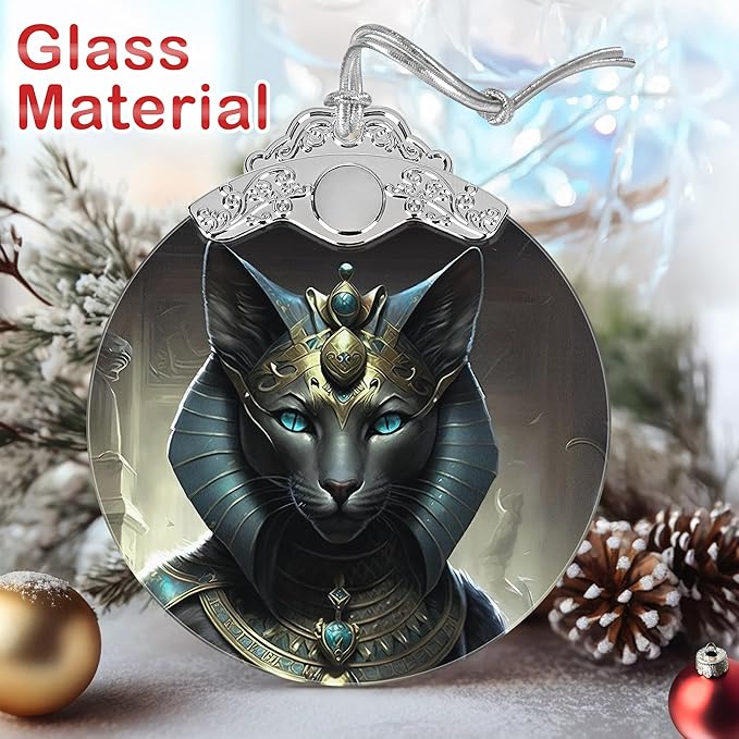 Christmas Decorations Ornaments, Stained Glass Ornament, Christmas Tree Ornaments, 2025 Gift Ornament, Xmas Gift for Friend Family Coworker - Egyptian Cat