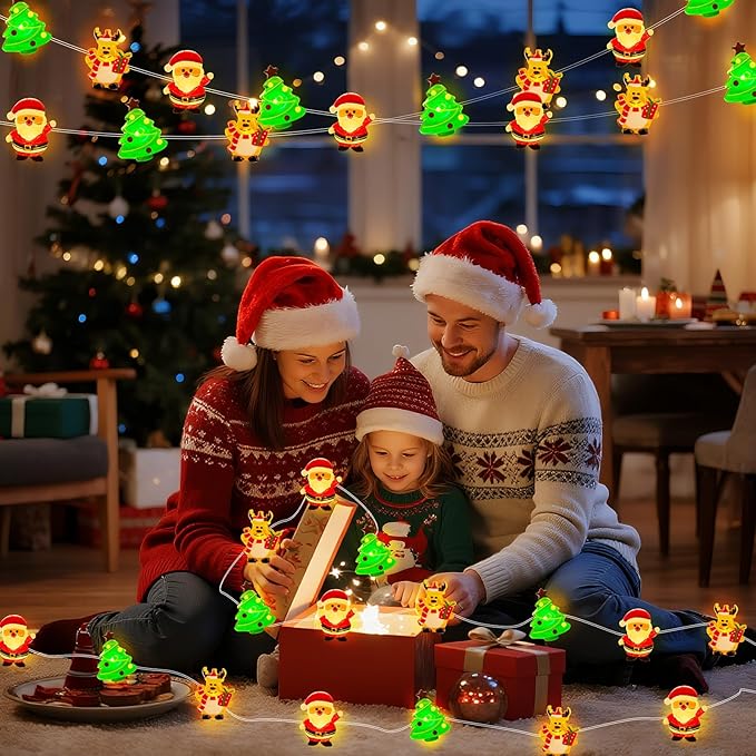 ZGWJ Christmas String Lights with Timer, Tree-Reindeer-Santa Claus 50LED 16FT Twinkle Fairy Lights 8 Modes for Bedroom,Christmas Parties Decoration (Xmas Tree-Reindeer-Santa Claus, 1PCS)