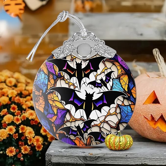 2025 Ornaments for Christmas Tree, Zmoicky Stained Glass Hanging Ornament, Christmas Ornaments Clearance, Gift Exchange Ornament, Bauble Present - Bats in The Dark