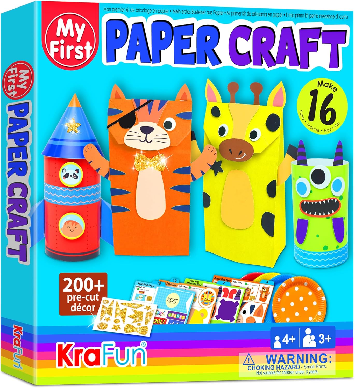 KRAFUN My First Safari Animal Paper Craft Kit, 16 DIY Arts and Crafts Zoo Animal, Organized Craft Activities Supplies Box Assembling Creative Toys for Toddlers, Boys, Girls 3-8 Years Old
