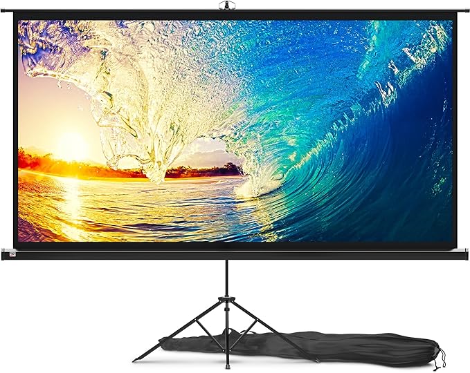 PropVue Projector Screen with Stand 100 inch - Indoor and Outdoor Projection Screen for Movie or Office Presentation - Adjustable from 16:9 to 4:3 HD Premium Wrinkle-Free Tripod Screen