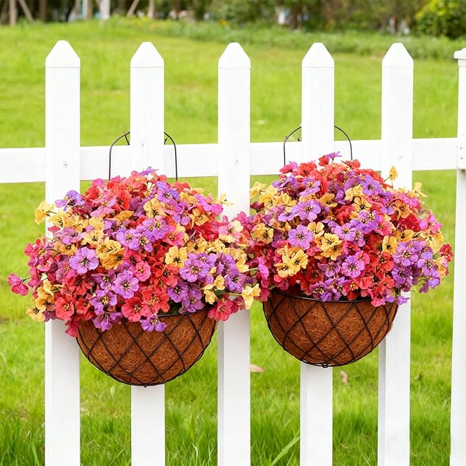 Artificial Flowers for Outdoor Faux Plants for Spring Summer Decoration, UV Resistant Realistic Silk Plastic Fake Flowers Garden Porch Patio Balcony Yard Front Home Decor, 24 Bundles