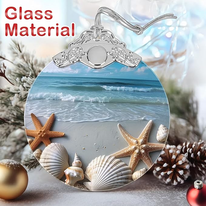 Christmas Decorations Ornaments, Stained Glass Ornament, Christmas Tree Ornaments, 2025 Gift Ornament, Xmas Gift for Friend Family Coworker - Starfish and Seashells