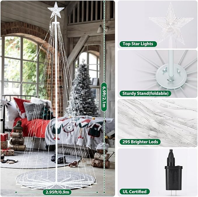 Outdoor LED Christmas Tree 7FT RGB Smart Cone Tree, 295 LED App & Remote Controlled Christmas Lights - DIY Light Show, Music Sync, Timer, IP44 Waterproof Yard Lawn Patio Holiday Decorations