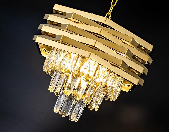 5-Light Gold Crystal Pendant Light 15.75" Modern Crystal Chandelier 3-Tier Luxury K9 Hanging Lighting Fixtures for Dining Room Hallway Living Room Bedroom Foyer Entryway Kitchen Island