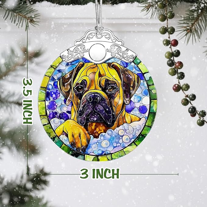 Bullmastiff Dog Stained Glass Ornament, Christmas Ornament – Christmas Tree Decor, Holiday Decor, Stocking Stuffer, Gift Idea, Gifts for Dog Lover, Pet Lover