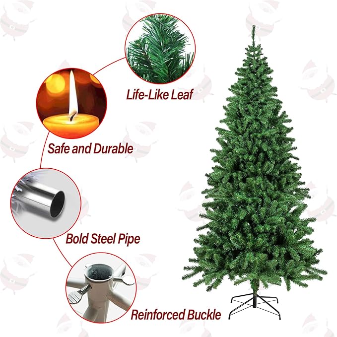 PLKO 10FT Artificial Holiday Christmas Tree，Artificial Christmas Tree Xmas Pine Tree with Stand and Soft Green Branch for Holiday Indoor Outdoor,2100Tips(Green)