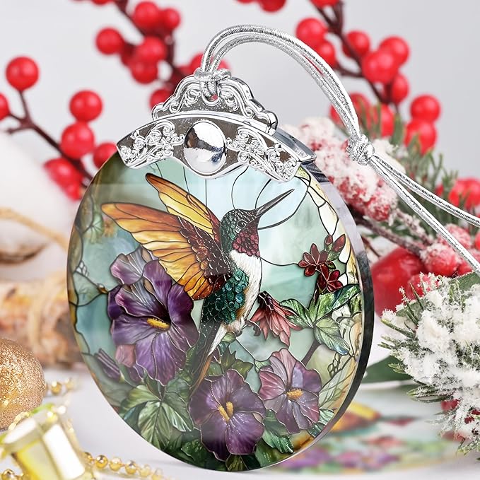 Stained Glass Hanging Ornament - Christmas Tree Decoration, Gift Idea for Holidays - Hummingbird