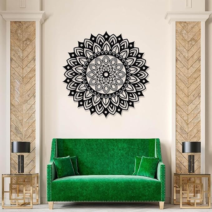 Metal Mandala Wall Decor, Metal Mandala Lotus Flower Wall Art, Flowers of Life Art, Lotus Flower Wall Hanging, Yoga Decor, Living Room Wall Hanging (Silver, 24"x24"|60x60cm)