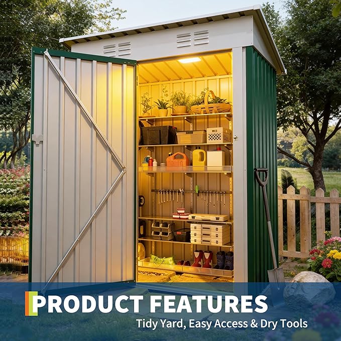 5x3FT Multi-Used Shed & Outdoor,Storage Shed with Lockable Door,Anti-Corrosion Storage House with Sloping Roof for Backyard Outdoor Patio(Green)