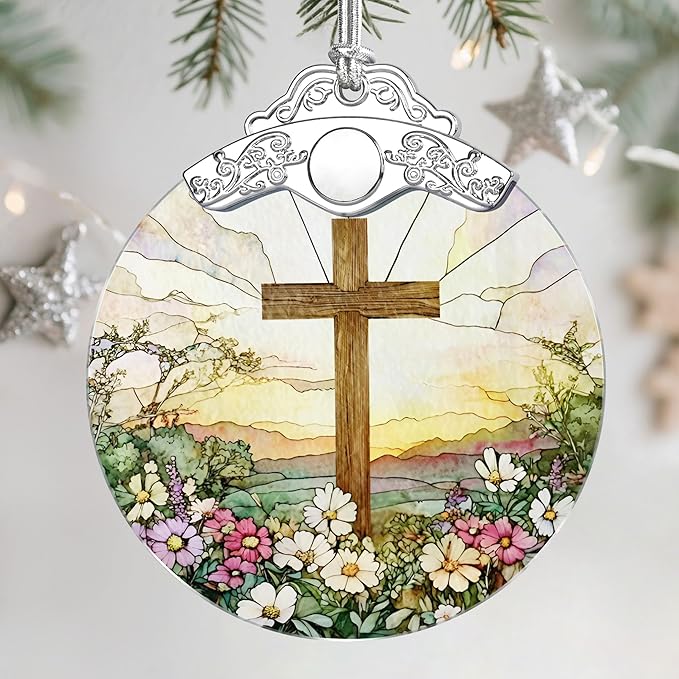 Stained Glass Cross Ornament, Christmas Ornament, Hanging Ornaments for Home Decor & Christmas Tree Ornaments – Exquisite Holiday Decor, Perfect Cross Gifts, Xmas Gifts & Holiday Present